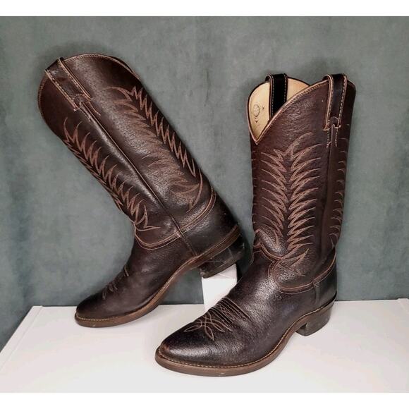 Vintage Justin 1195 Full Chocolate Glazed Pig Western Cowboy Boots US Men's 9 D - Picture 1 of 14